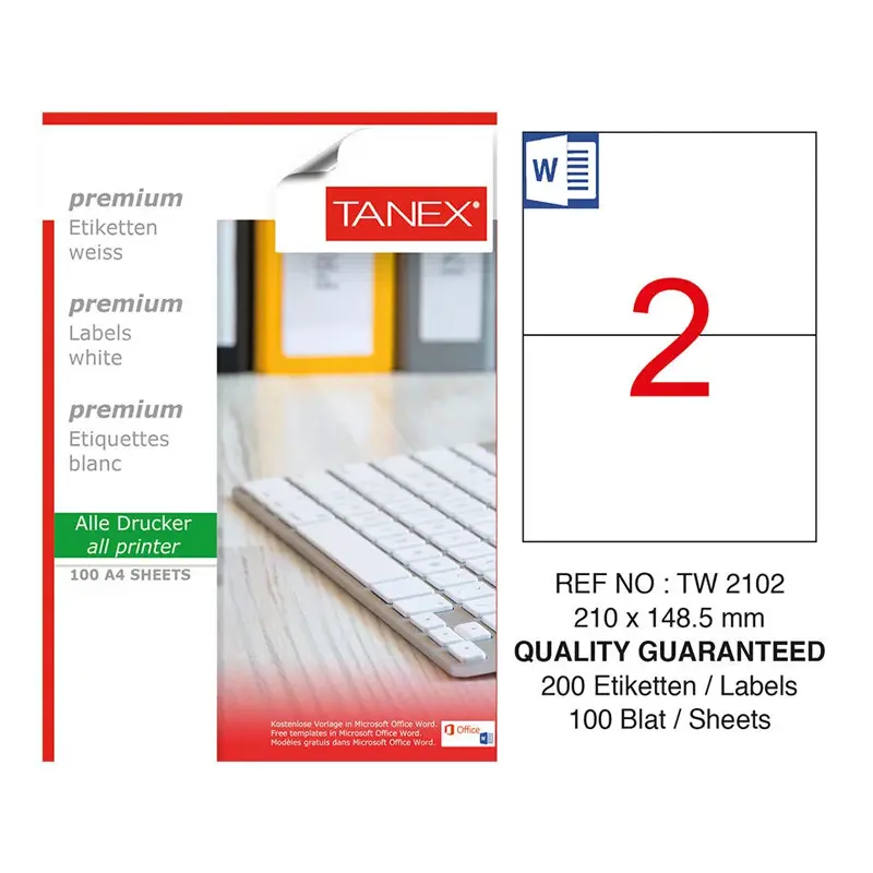 Tanex TW-2102 Lazer Etiket 210x148.5mm 100 Yaprak