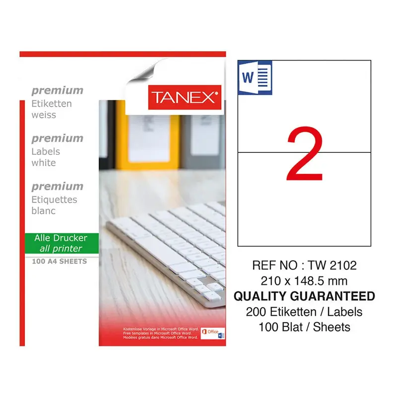 Tanex TW-2104 Lazer Etiket 192x59mm 100 Yaprak