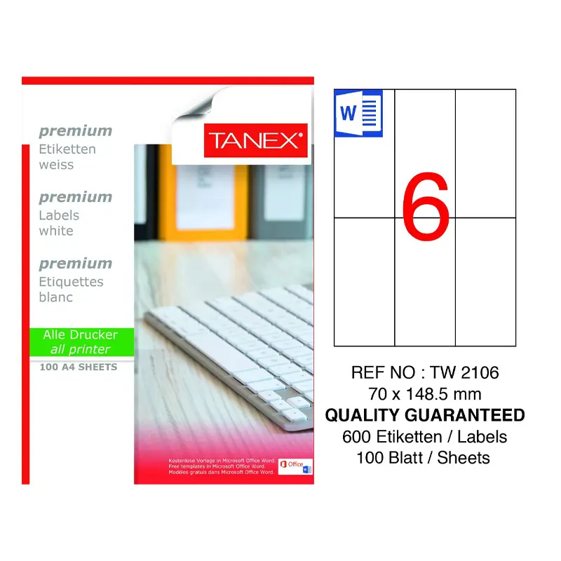 Tanex TW-2106 Lazer Etiket 70x148.5mm 100 Yaprak