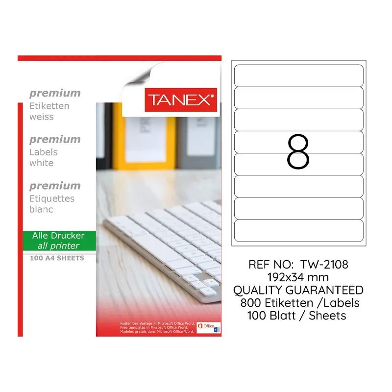 Tanex TW-2108 Lazer Etiket 192x34mm 100 Yaprak