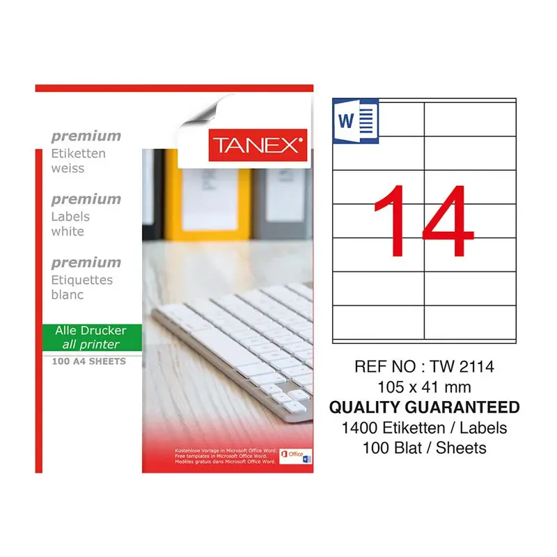 Tanex TW-2114 Lazer Etiket 105x41mm 100 Yaprak