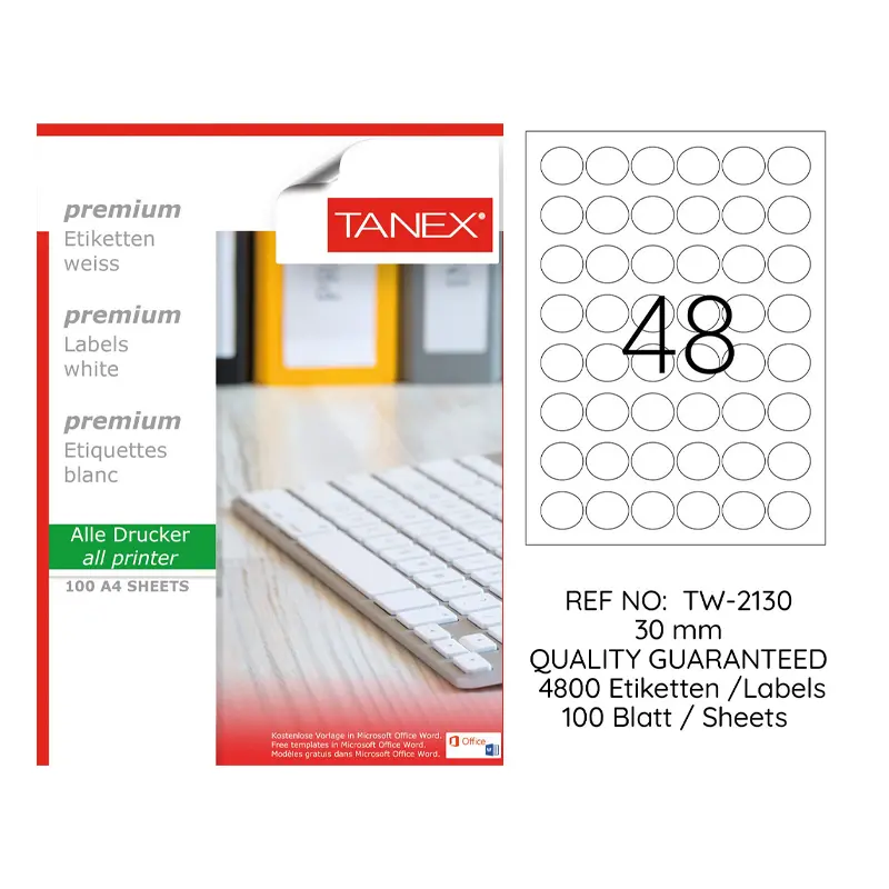 Tanex TW-2130 Yuvarlak Lazer Etiket 30mm 100 Yaprak