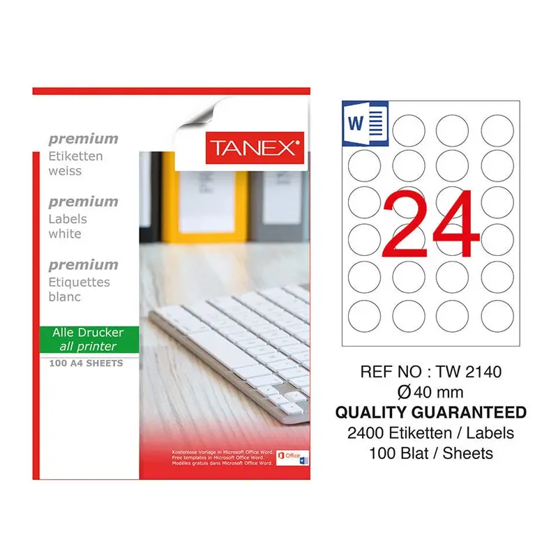 Tanex TW-2140 Yuvarlak Lazer Etiket 40mm 100 Yaprak