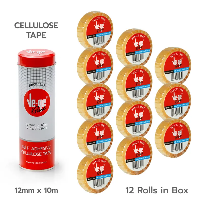 Vege Selefon Bant Teneke Kutu 12mm x 10 Metre - 12 Li Kutu