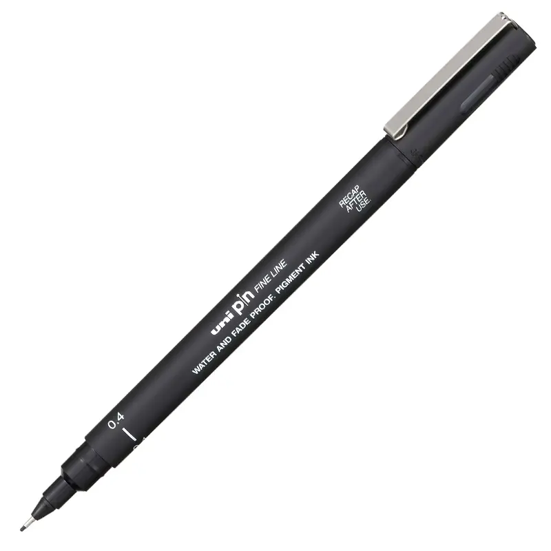 Uni-Ball PIN04-200 Pin Fine Line Akrilik Uçlu Çizim Kalemi 0.4mm Siyah 12 Li Kutu