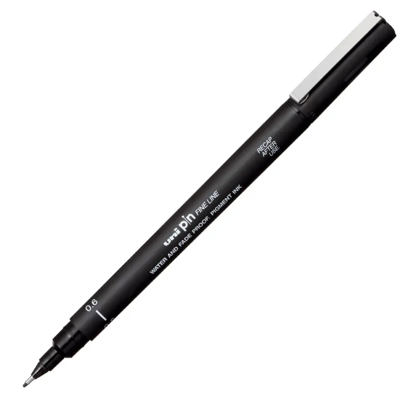 Uni-Ball PIN06-200 Pin Fine Line Akrilik Uçlu Çizim Kalemi 0.6mm Siyah 12 Li Kutu