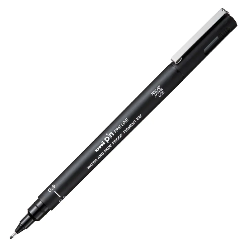 Uni-Ball PIN09-200 Pin Fine Line Akrilik Uçlu Çizim Kalemi 0.9mm Siyah 12 Li Kutu