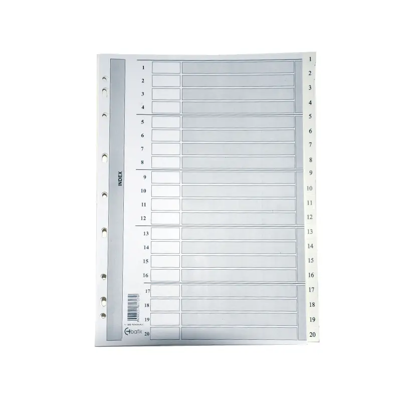 Bafix Rakamlı Karton A4 Seperatör 15 Li Paket 1-20