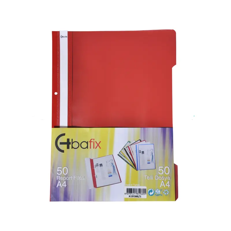 Bafix Plastik Telli Dosya XL Kırmızı A4 50 Li Paket