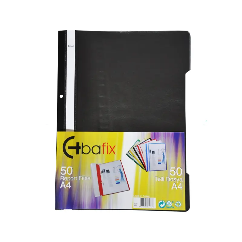 Bafix Plastik Telli Dosya XL Siyah A4 50 Li Paket