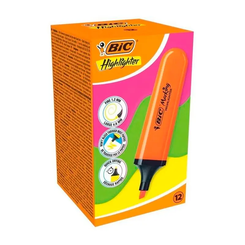 Bic Marking Flat Highlighter Fosforlu Kalem 10 Lu Kutu Turuncu
