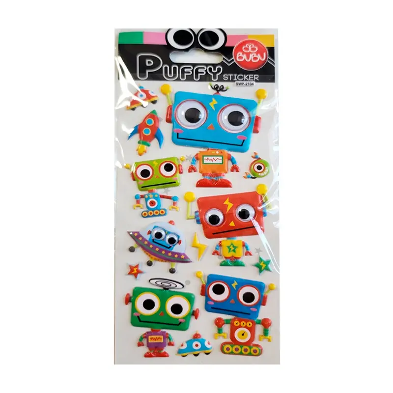Bu-Bu SWP-2104 Puffy Stickers 9x21cm Oynar Gözlü Robotlar