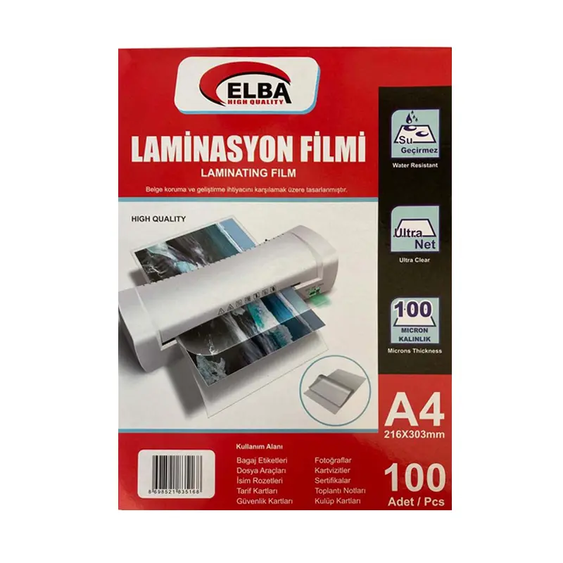 Elba Laminasyon Filmi A4 100 micron 216x303mm 100 Lü Paket