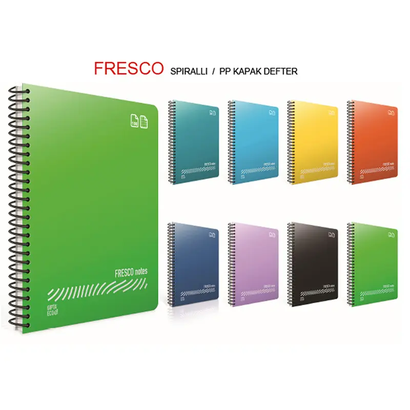Gıpta 4939 Fresco Spiralli Plastik Kapak Defter A4 120 Yaprak Kareli x 12 Li Paket