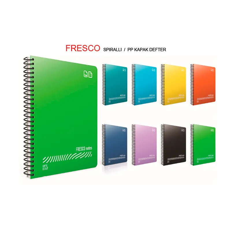 Gıpta 4941 Fresco Spiralli Düz Plastik Defter A4 144 Yaprak Kareli x 12 Li Paket