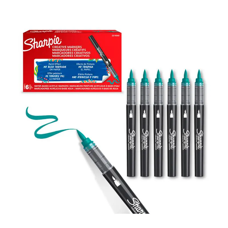 Sharpie 2218068 Fırça Uç Markör Akrilik Yeşil x 6 Lı Kutu