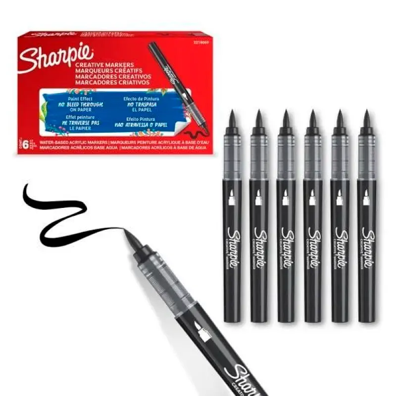Sharpie 2218069 Fırça Uç Markör Akrilik Siyah x 6 Lı Kutu