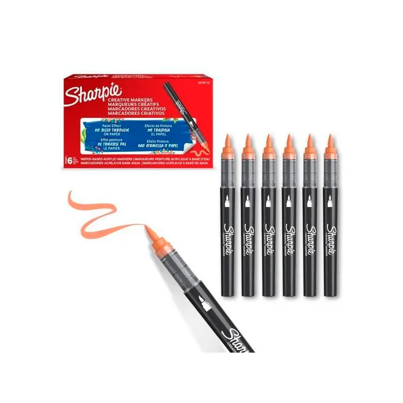 Sharpie 2218112 Fırça Uç Akrilik Markör Turuncu x 6 Lı Kutu