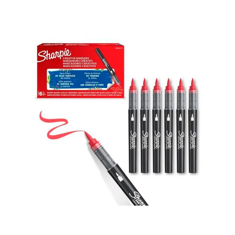 Sharpie 2218113 Fırça Uç Akrilik Markör Kırmızı x 6 Lı Kutu