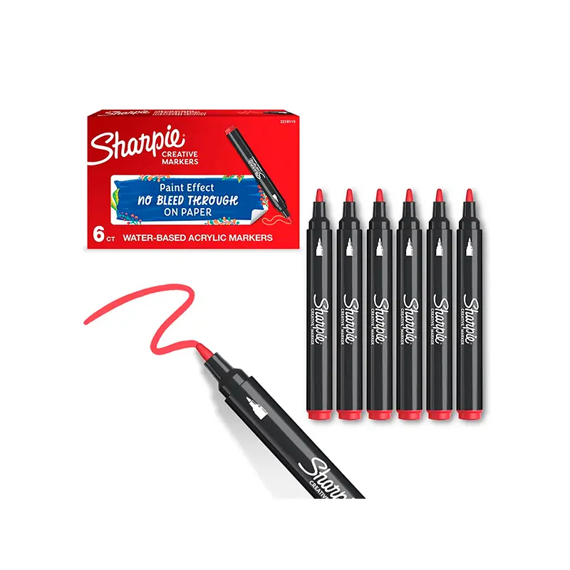 Sharpie 2218119 Yuvarlak Uç Akrilik Markör Kırmızı x 6 Lı Kutu