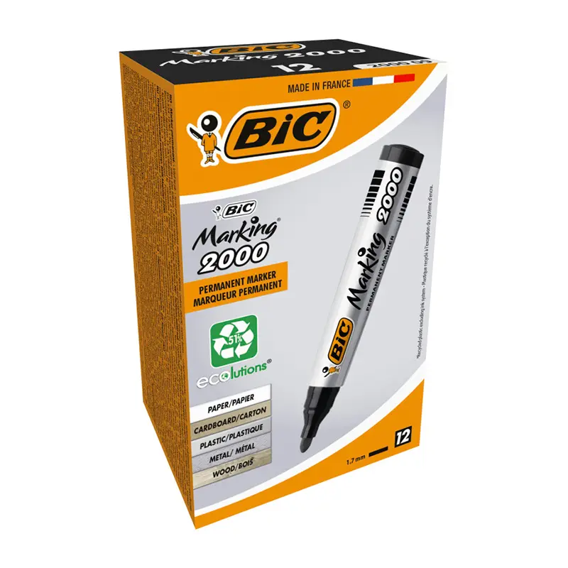 Bic 2000 Permanent Markör Yuvarlak Uçlu 1.7mm Siyah x 12 Li Kutu