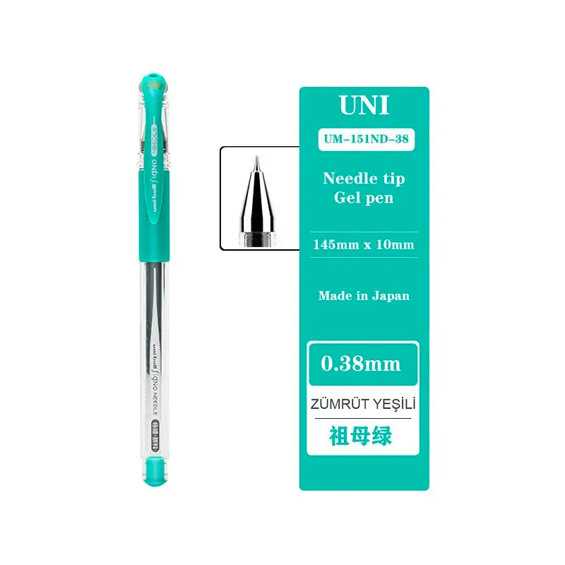 Uni-Ball UM-151ND Signo Needle İğne Uçlu jel Roller Kalem 0.38mm Zümrüt Yeşili x 10 Lu Kutu