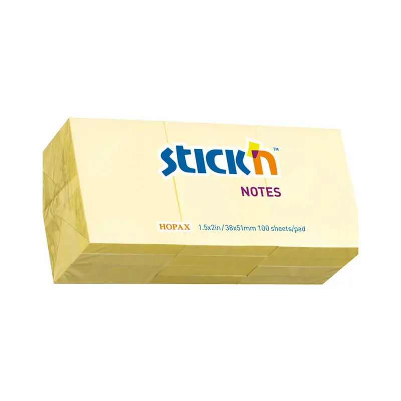 Hopax 21530 Stickn Yapışkanlı Not Kağıdı 38mm x 51mm Pastel Sarı 100 Yaprak x 12 Li Paket