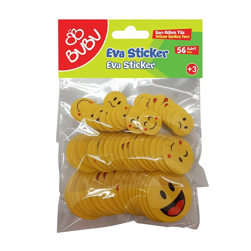 Bu-Bu ST0141 Eva Sticker Sarı Gülen Surat x 56 Lı Paket