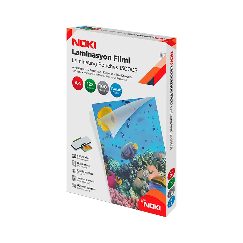 Noki 130003 Laminasyon Filmi Parlak 125 Micron A4 x 100 Lü Paket