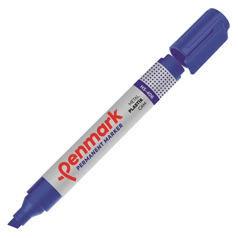 Penmark HS-406 Kesik Uç Permanent Markör Mavi x 12 Li Kutu