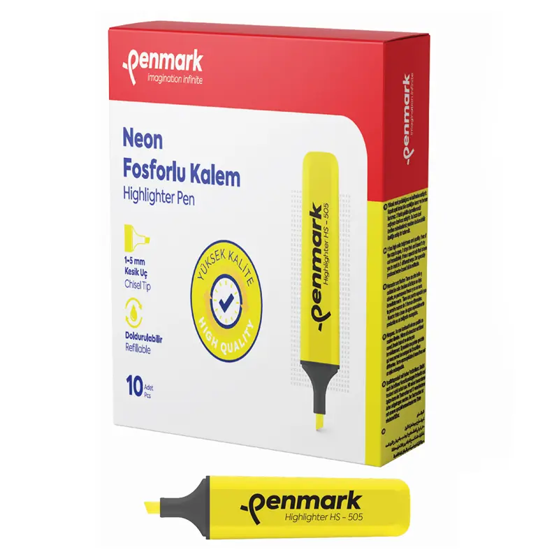 Penmark HS-505 01 Neon Fosforlu Kalem Sarı x 10 Lu Kutu