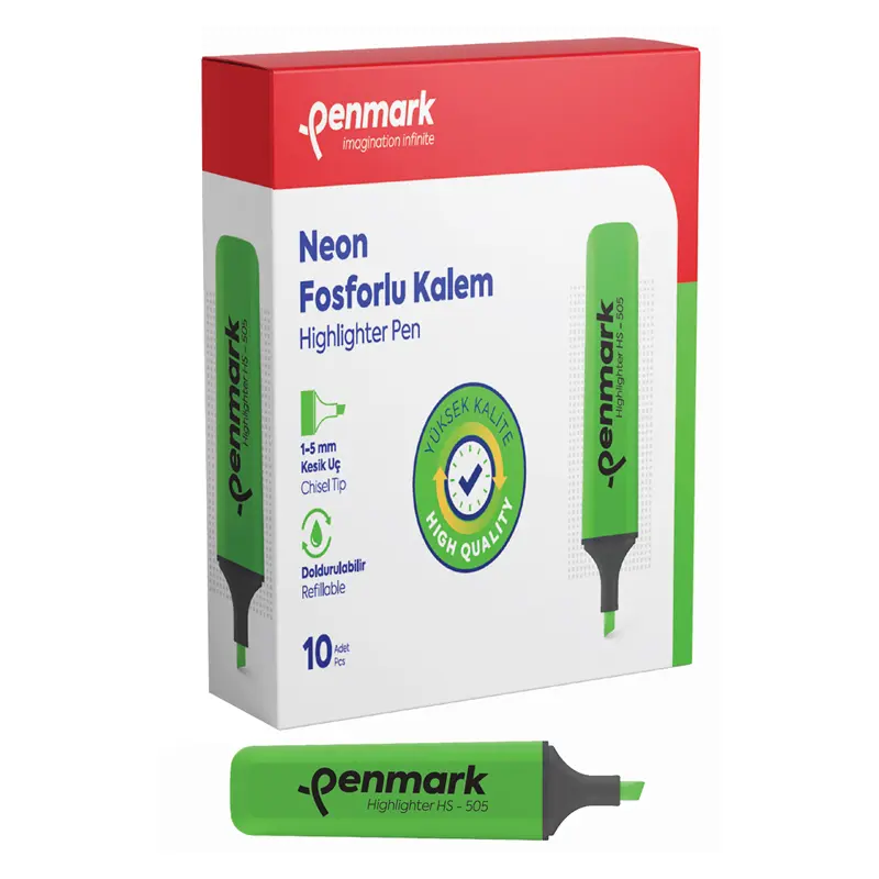 Penmark HS-505 02 Fosforlu Kalem Neon Yeşil x 10 Lu Kutu