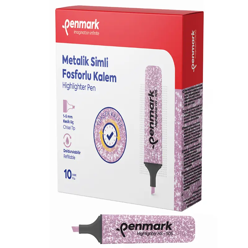 Penmark HS-505 17 Fosforlu Kalem Metalik Simli Lavanta x 10 Lu Kutu