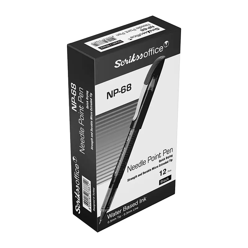 Scrikss NP-68 Needle Point Su Bazlı İğne Uç Roller Kalem 0.5mm Siyah x 12 Li Kutu