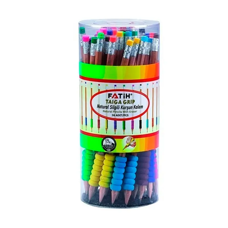 Fatih Taiga Natural Renkli Eva Grip Silgili Kurşun Kalem x 36 Lı Paket