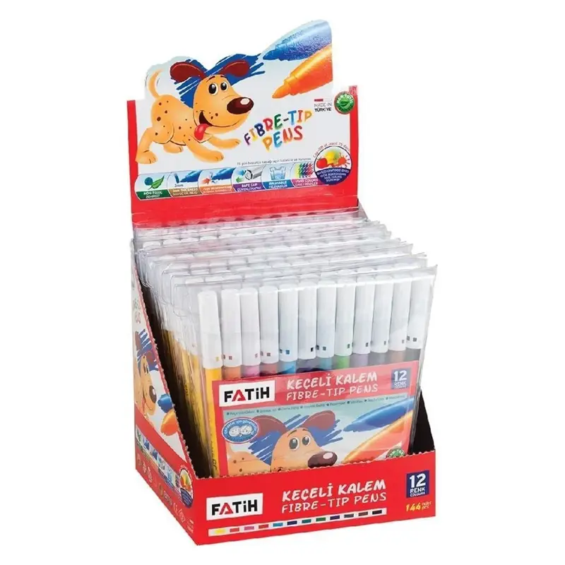 Fatih 34020 Keçeli Boya Kalemi 12 Renk x 12 Li Stand