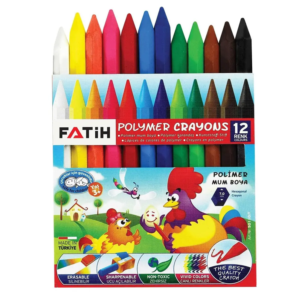 Fatih 50110/F Polymer Crayons Kısa Mum Pastel Boya 12 Renk