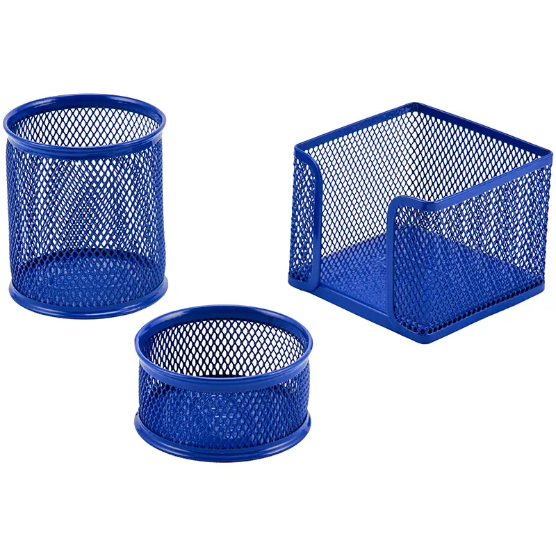 Mas 505 Metal Perforeli Masa Seti Ataşlık - Kağıtlık - Kalemlik 3 Lü Mavi