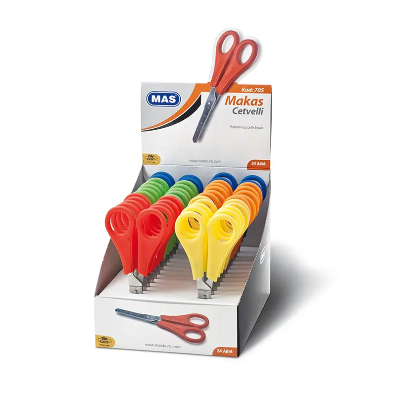 Mas 705 Cetvelli Öğrenci Makası 12cm x 24 Lü Stand