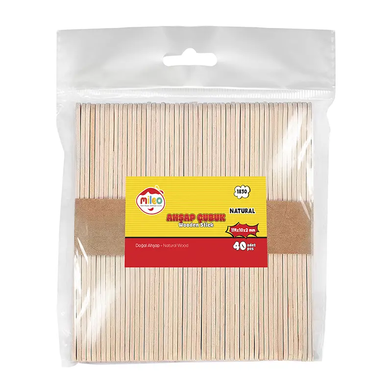 Mileo 1830 Naturel Ahşap Dil Çubuğu 114mm x 10mm x 40 Lı Paket