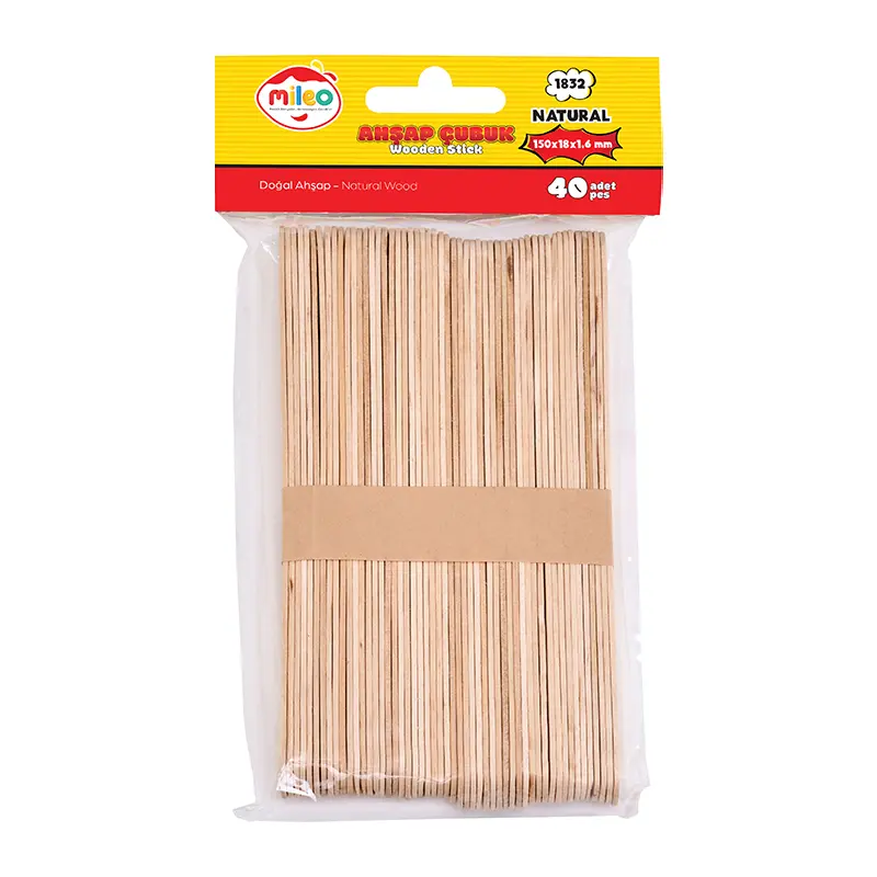 Mileo 1832 Naturel Ahşap Geniş Dil Çubuğu 150mm x 18mm x 40 Lı Paket