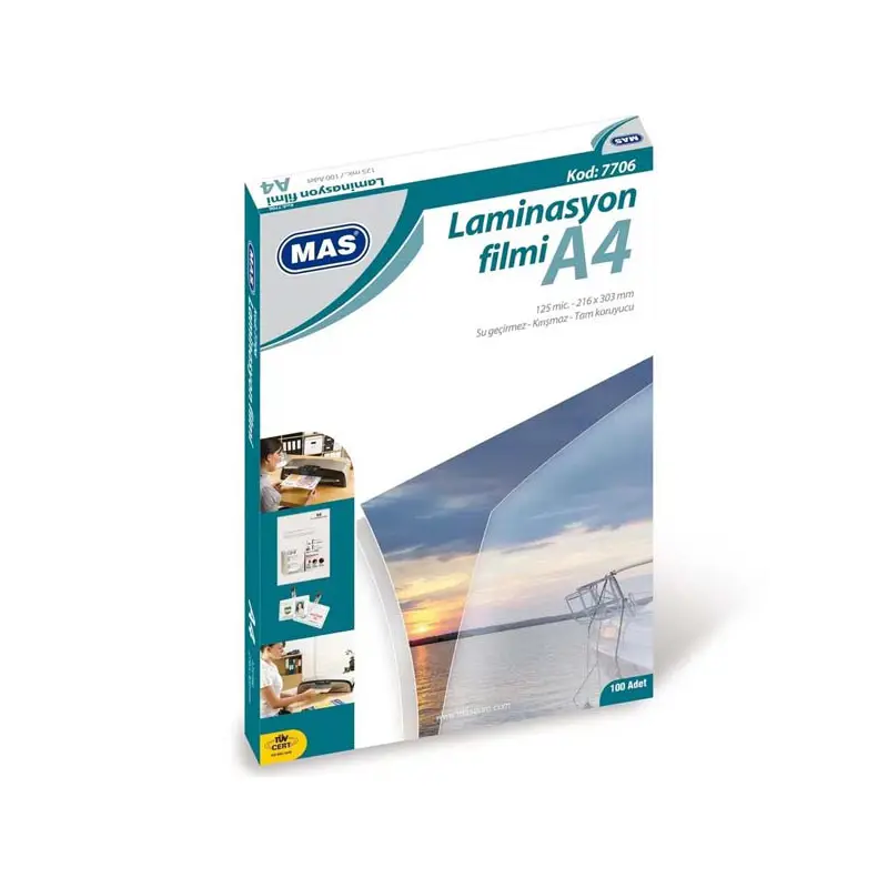 Mas 7706 Parlak Laminasyon Filmi A4 125 Micron x 100 Lü Paket
