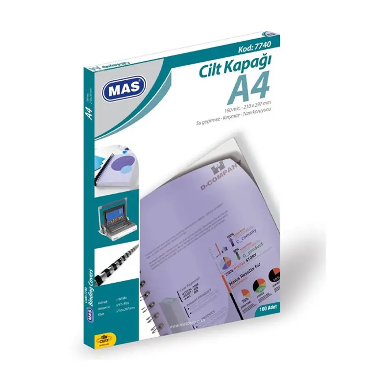 Mas 7740 Plastik Opak Cilt Kapağı A4 160 Micron Şeffaf x 100 Lü Paket