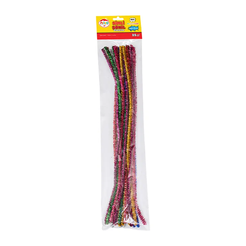 Mileo 1823 Simli Renkler Şönil 6mm x 30 cm 25 Li Paket