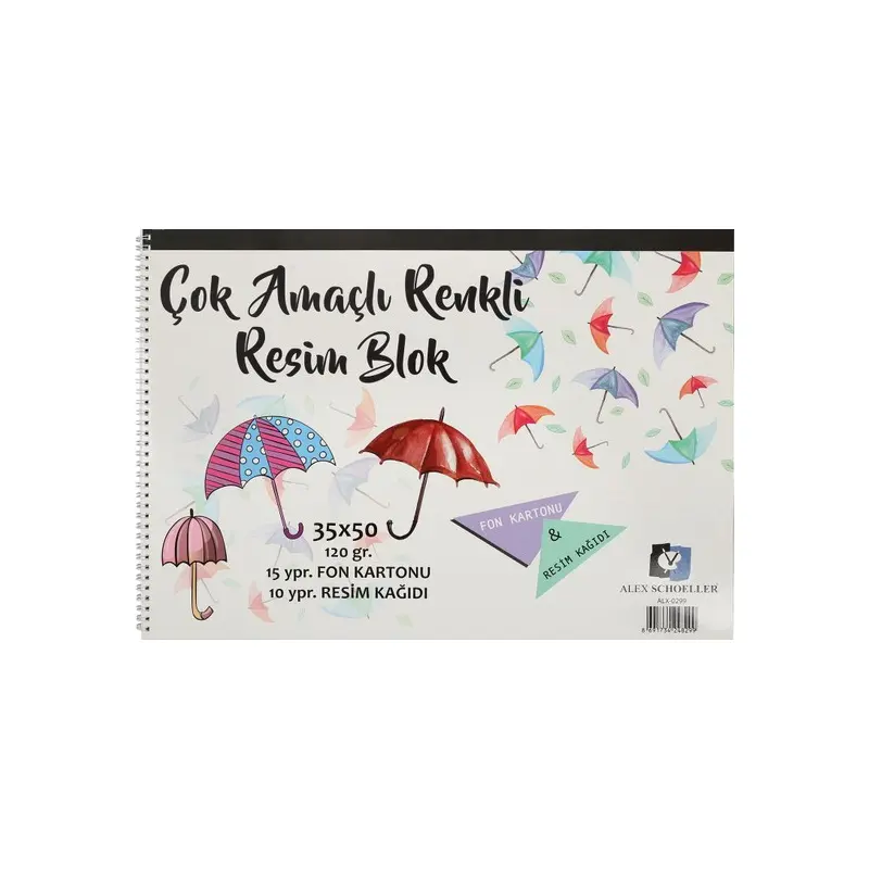 Alex Schoeller ALX-0299 Spiralli Çok Amaçlı Resim Defteri 15 Yaprak 35x50cm 120 Gr.