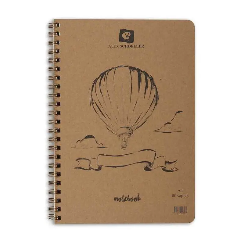 Alex Schoeller Alx-0862 Spiralli Sert Kapak Çizgisiz Kraft Defter A4 80 Yaprak 70 Gr