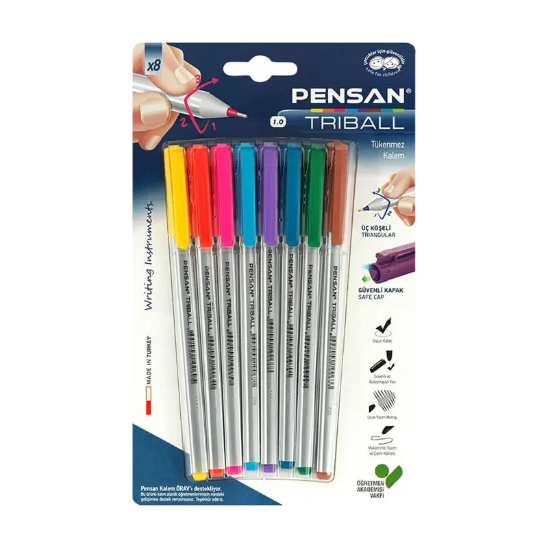 Pensan Triball Bilye Uç Tükenmez Kalem 1.0mm x 8 Renk