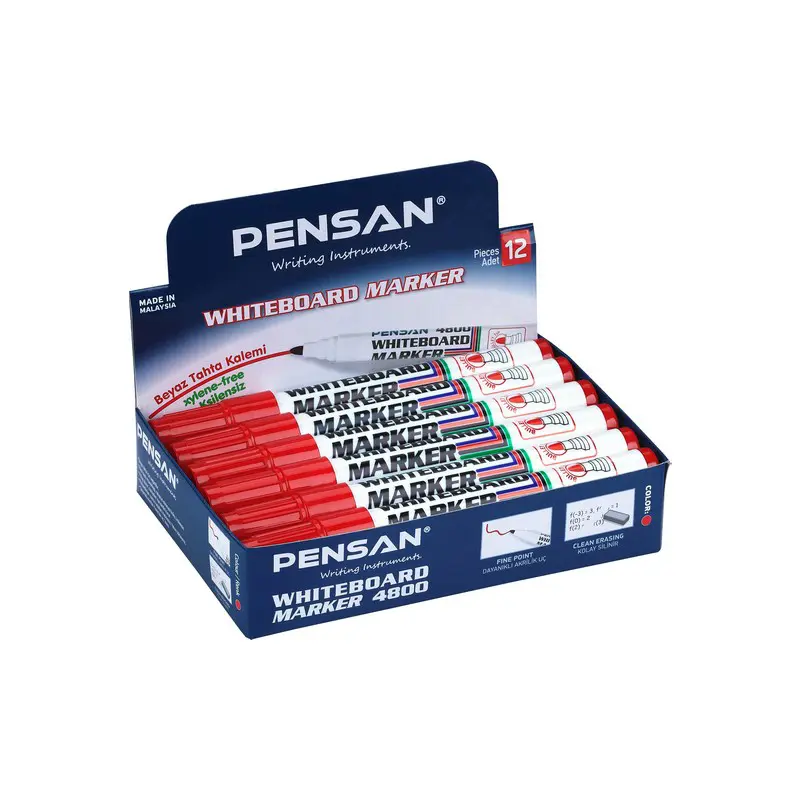 Pensan 4800 Yuvarlak Uç Tahta Kalemi Kırmızı x 12 Li Kutu