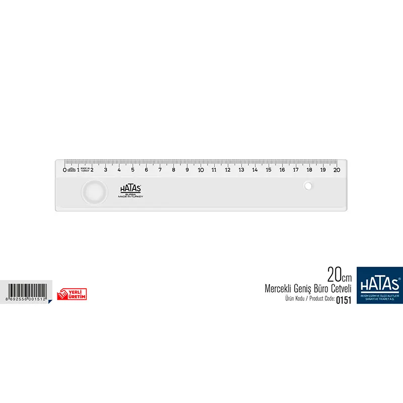 Hatas 00151 Mercekli Geniş Büro Cetveli 20cm x 25 Li Kutu
