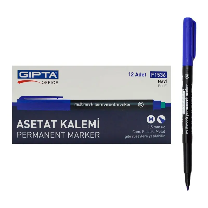 Gıpta F1536 Permanent Marker Asetat Kalemi (M) Seri Mavi x 12 Li Kutu